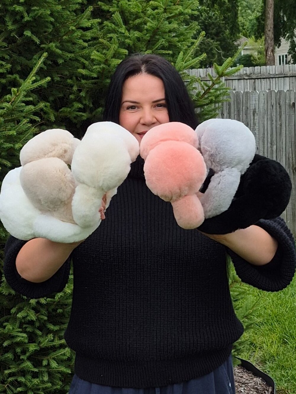 Apricot Pink Genuine Rabbit Fur Earmuffs, Luxury Plush Winter Head Warmers - Picture 6 of 6